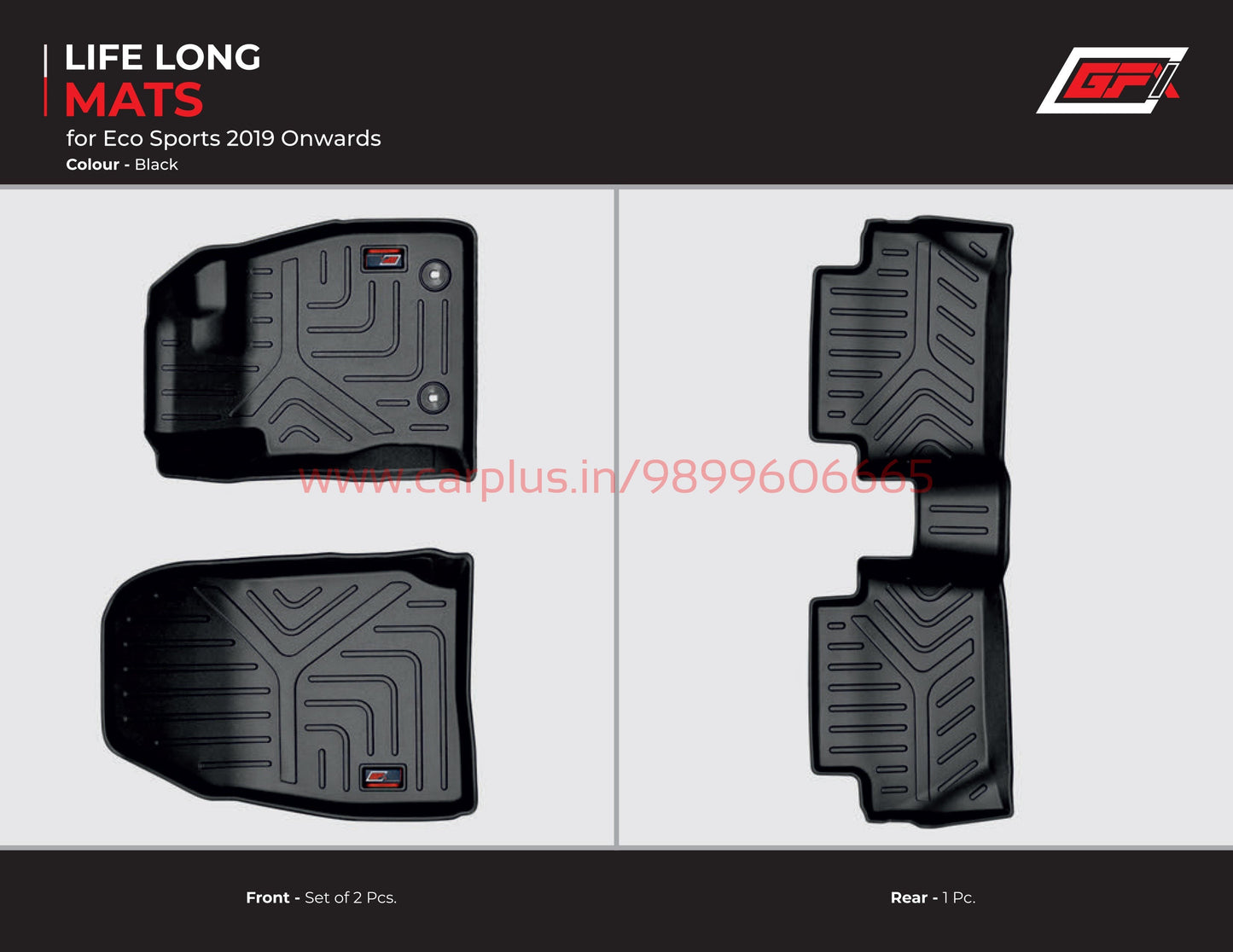 GFX Life Long Car Mats for Ford Ecosports (2019-2021)-Black-LIFE LONG CAR MATS-GFX-CARPLUS