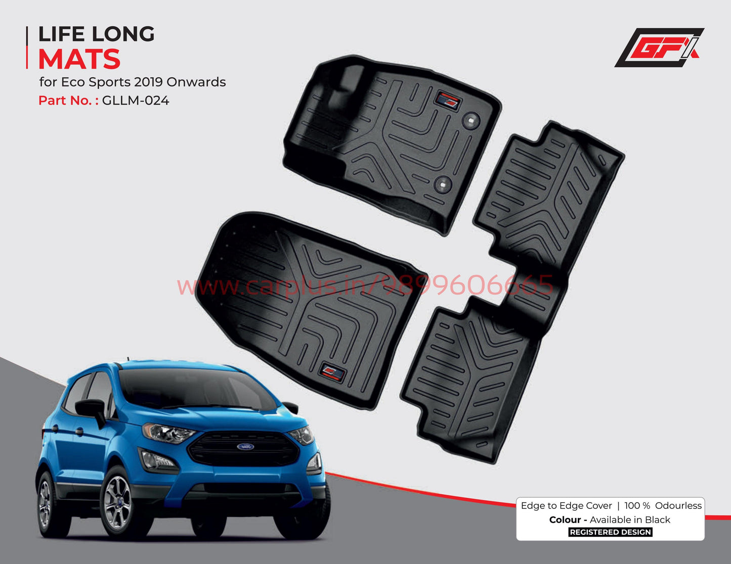 GFX Life Long Car Mats for Ford Ecosports (2019-2021)-Black-LIFE LONG CAR MATS-GFX-CARPLUS