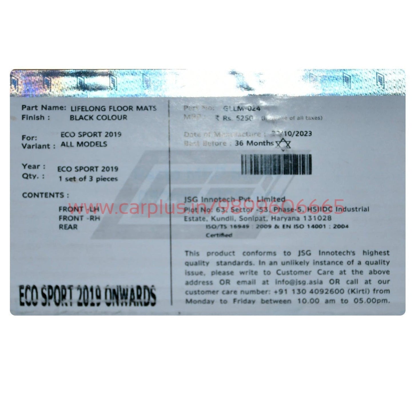 GFX Life Long Car Mats for Ford Ecosports (2019-2021)-Black-LIFE LONG CAR MATS-GFX-CARPLUS