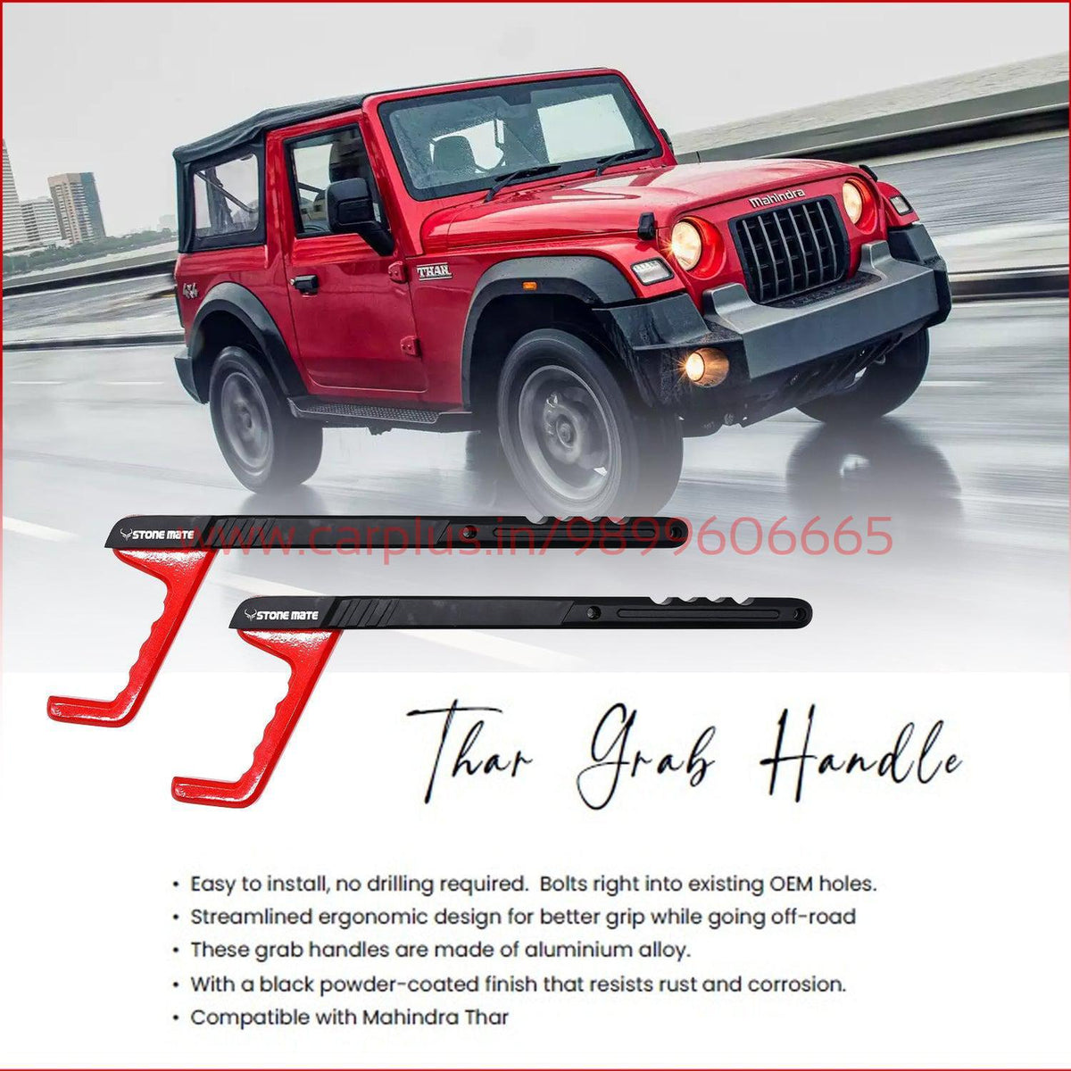 Stone Mate Heavy Duty Grab Handle Set for Mahindra Thar CARPLUS