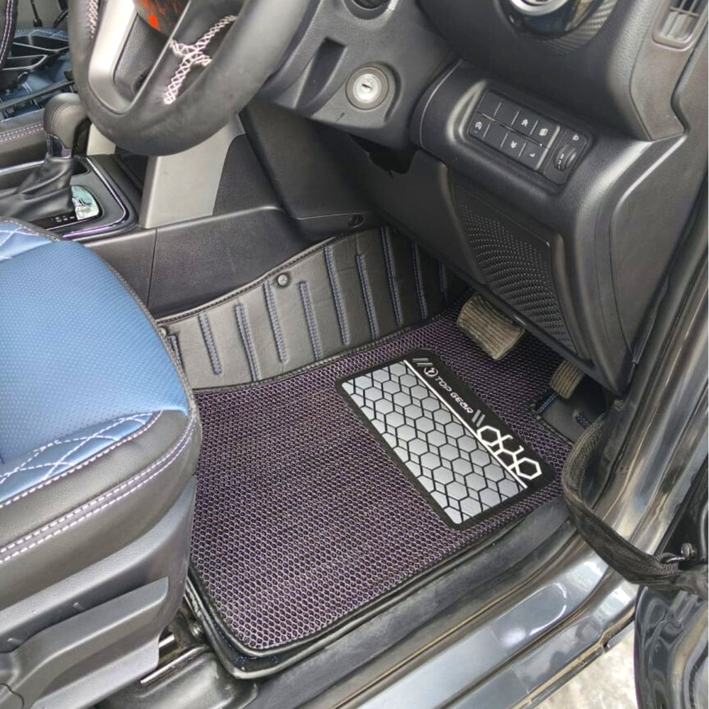 Top Gear 4D Rody HC Leatherite Car Mats for Mahindra Thar III 4 MT-Black(HC-Blue//Black)