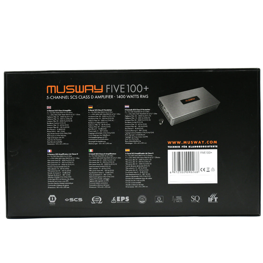 
                  
                    MUSWAY 5 Channel Full Range Class D Amplifier - (FIVE.100+)
                  
                