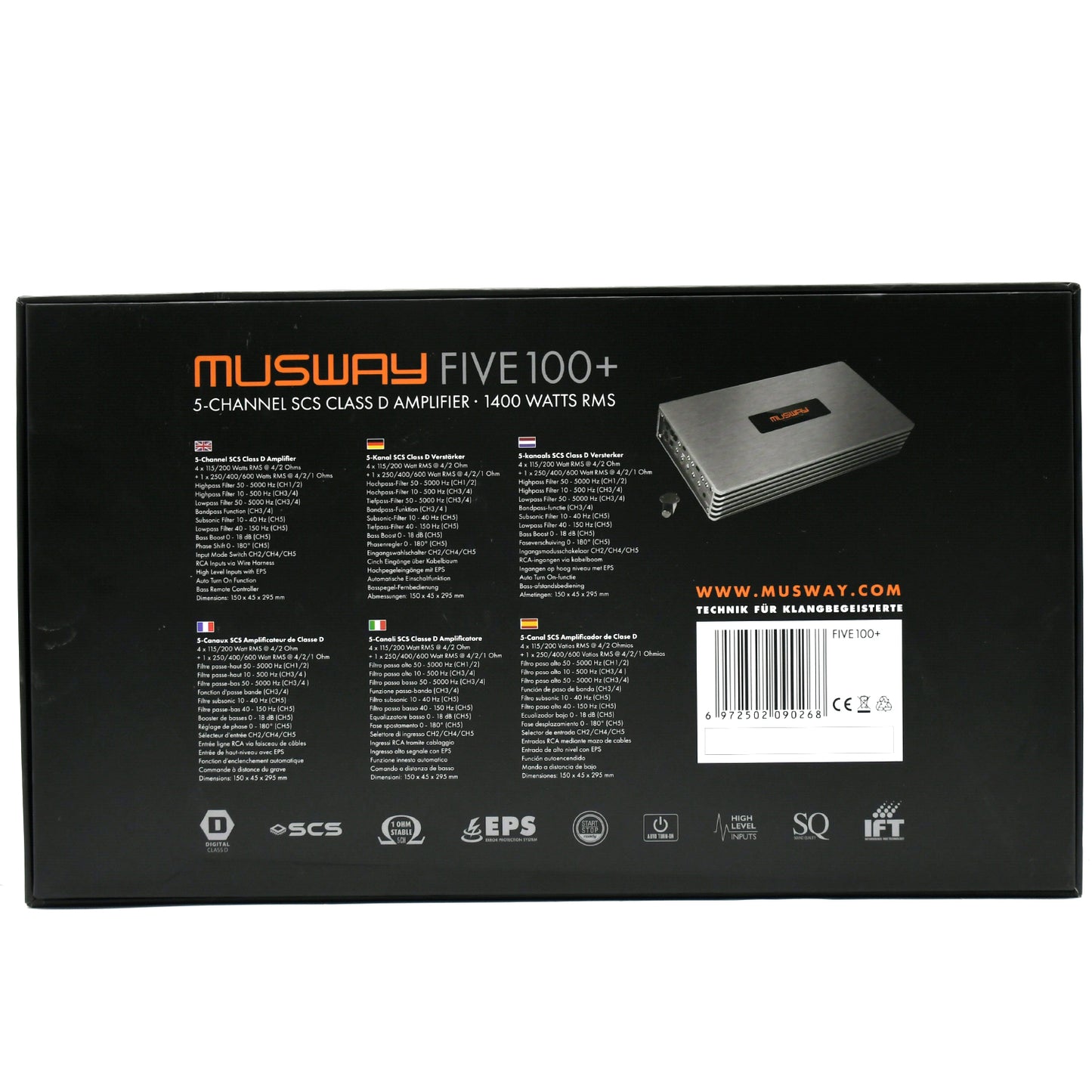 
                  
                    MUSWAY 5 Channel Full Range Class D Amplifier - (FIVE.100+)
                  
                