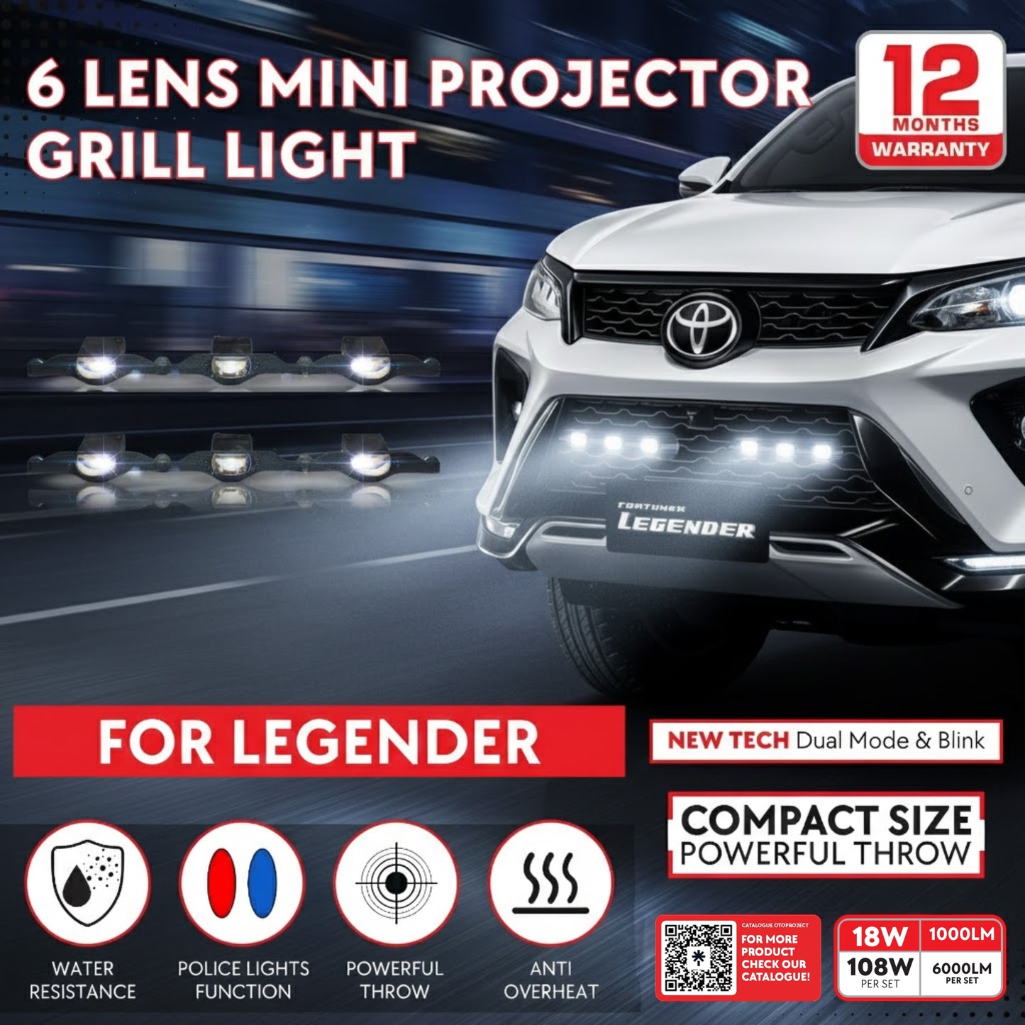
                  
                    6 Lens Mini Projector Grill Light for Toyota Fortuner-GRILLE-RETRO-CARPLUS
                  
                