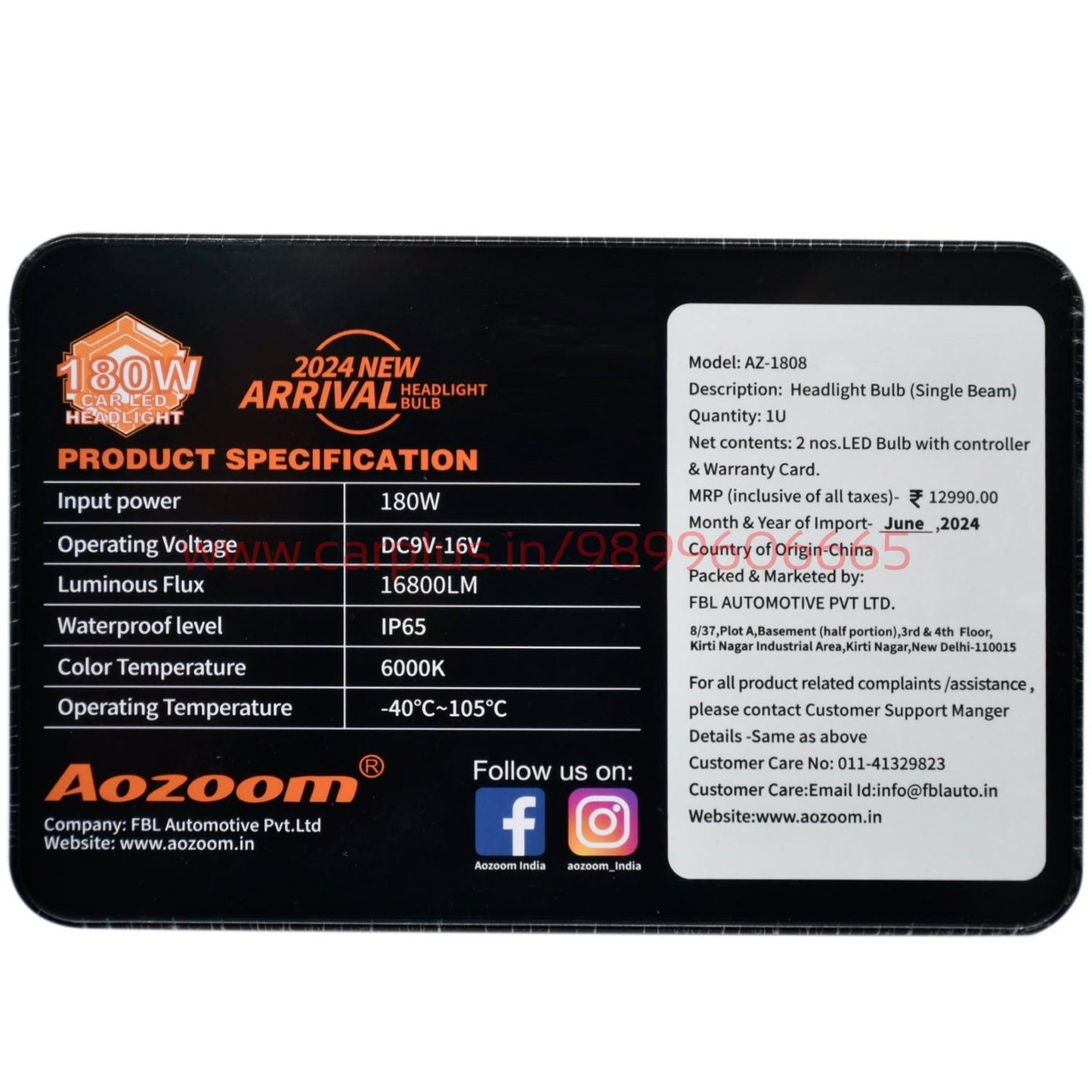 
                  
                    Aozoom 180W Headlight Bulb 6000K AZ1808-9005/9006/9012-CARPLUS-CARPLUS
                  
                