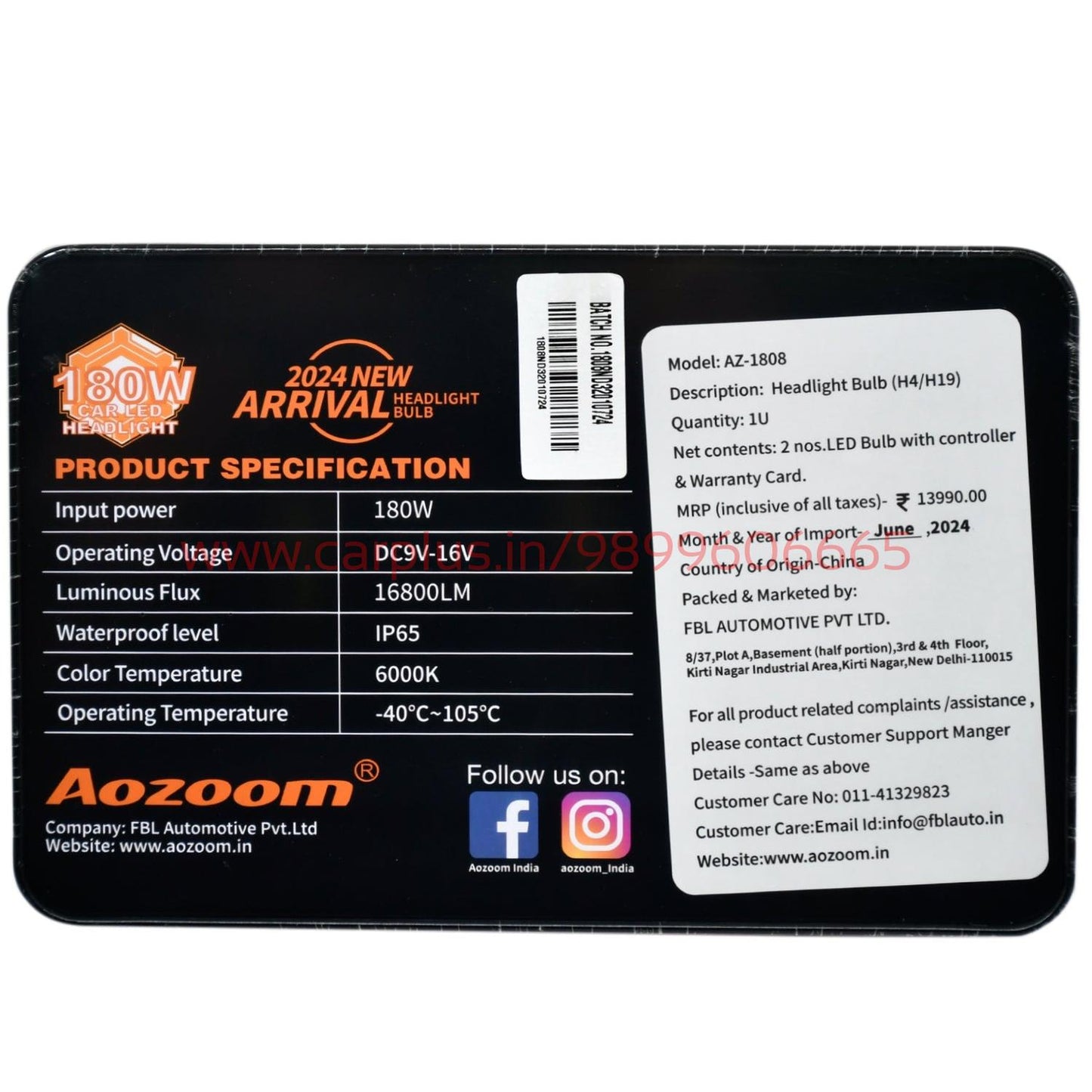 
                  
                    Aozoom 180W Headlight Bulb 6000K AZ1808-H4/H19-CARPLUS-CARPLUS
                  
                