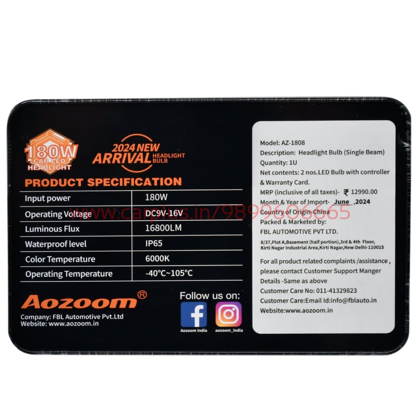 
                  
                    Aozoom 180W Headlight Bulb 6000K AZ1808-H7/H18-CARPLUS-CARPLUS
                  
                