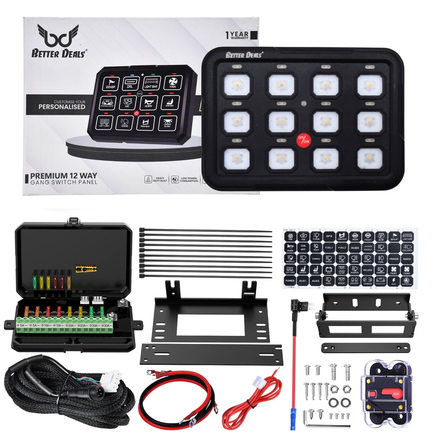 
                  
                    BETTER DEALS Premium 12 Way Gang Switch Panel-SWITCH-BETTER DEALS-CARPLUS
                  
                