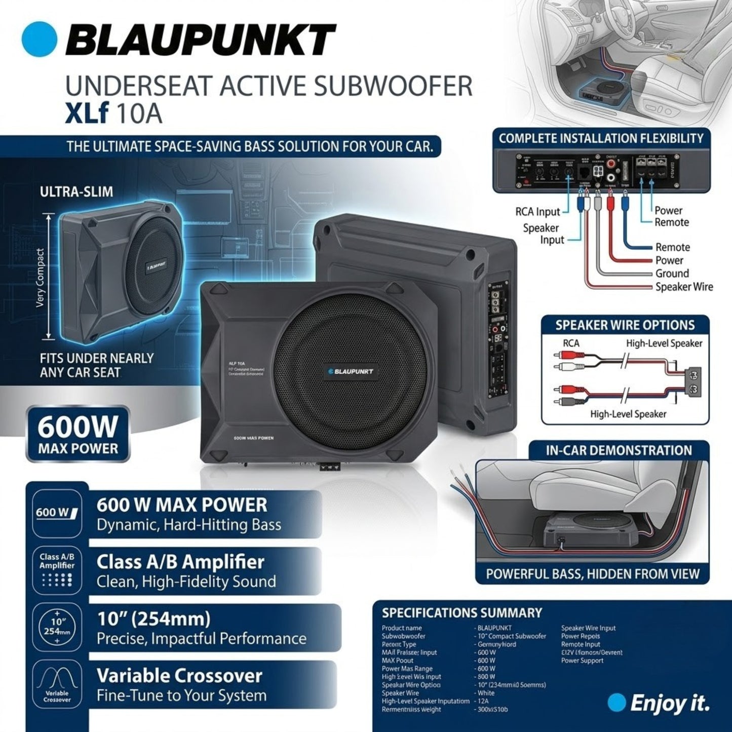 
                  
                    BLAUPUNKT 10inch Compact Active Under Seat Subwoofer - XLf 10A-SUBWOOFER-BLAUPUNKT-CARPLUS
                  
                