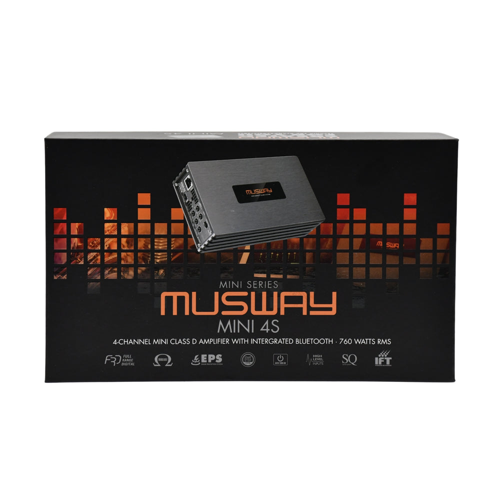 MUSWAY 4 Channel Mini Class D Amplifier With Integrated Bluetooth | 760 Watts RMS - MINI 4S