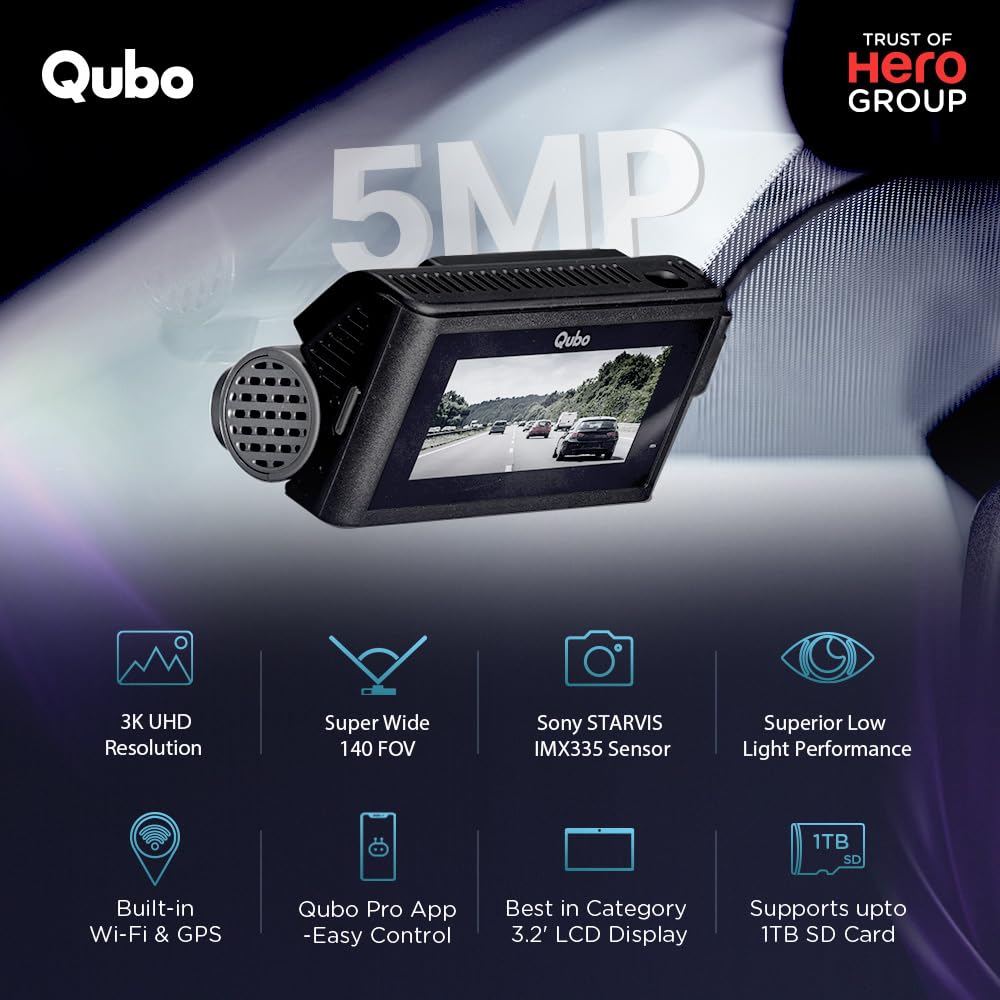 
                  
                    Qubo Smart Dashcam Pro 3K Starvis 2 (Front + Rear) - Black
                  
                