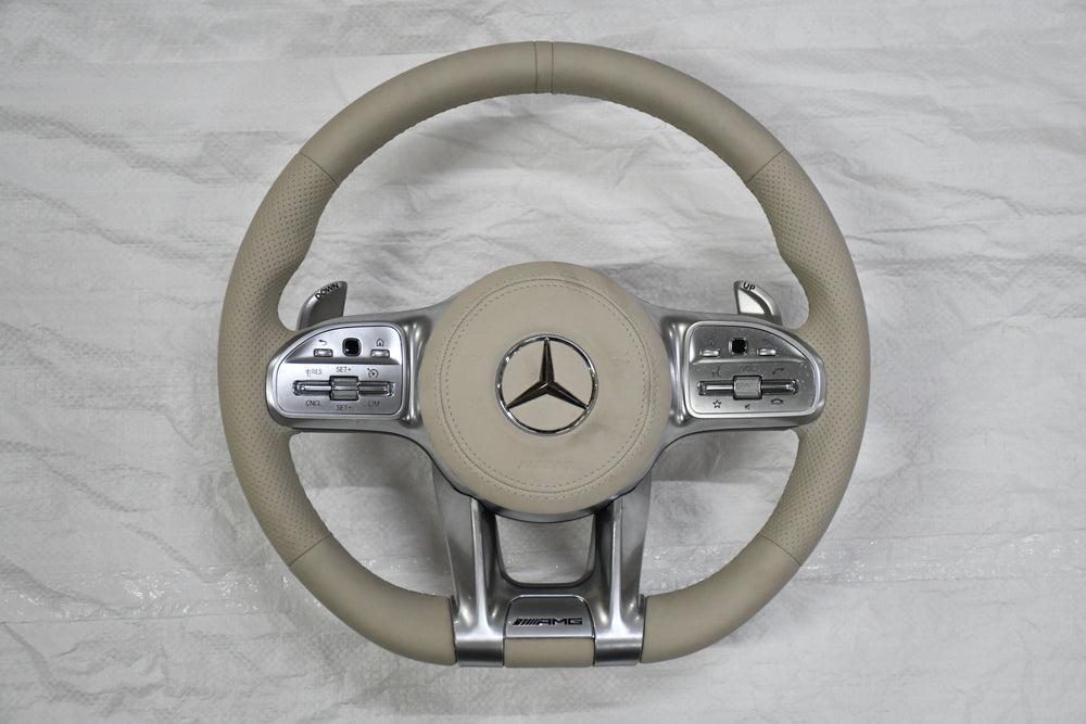 
                  
                    AMG Steering Wheel for Mercedes Beige, E class W212 2009-2015 , E Class W213 2017 , C Class W204 2009-14 , GLA 2014/19 , Cla 2014-19 , A Class 176 2014-19 , GLE W166 2015-18  W166 2015-18 , ML 2013-15 , GL 2013-15 , SLK ,W205 2015-18 , W222 2014-16
                  
                