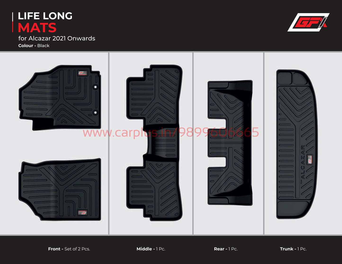 
                  
                    GFX Life Long Car Mats for Hyundai Alcazar with Trunk Mat (2021)-Black-LIFE LONG CAR MATS-GFX-CARPLUS
                  
                
