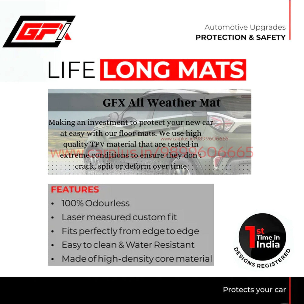 GFX Life Long Car Mats for Hyundai Alcazar with Trunk Mat (2021)-Black-LIFE LONG CAR MATS-GFX-CARPLUS