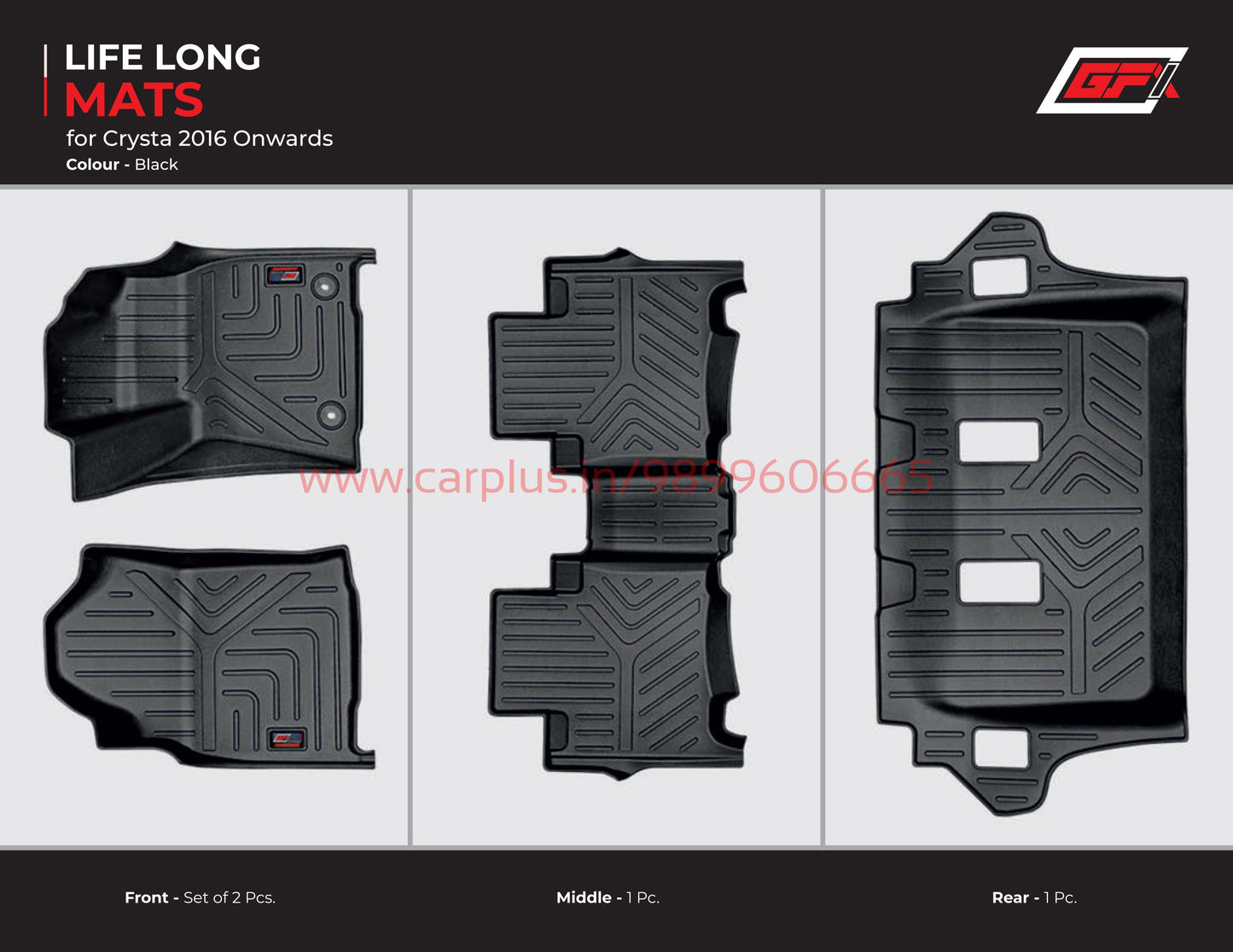 
                  
                    GFX Life Long Car Mats for Toyota Innova Crysta Automatic (2016 Onwards)-Black-LIFE LONG CAR MATS-GFX-CARPLUS
                  
                