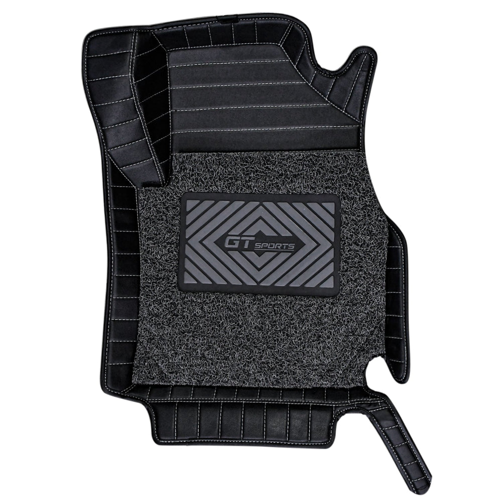 GT Sports 10X Mats With Grass for Kia Seltos 2023-Black With Silver Stiching-7D MATS-GT SPORT-CARPLUS