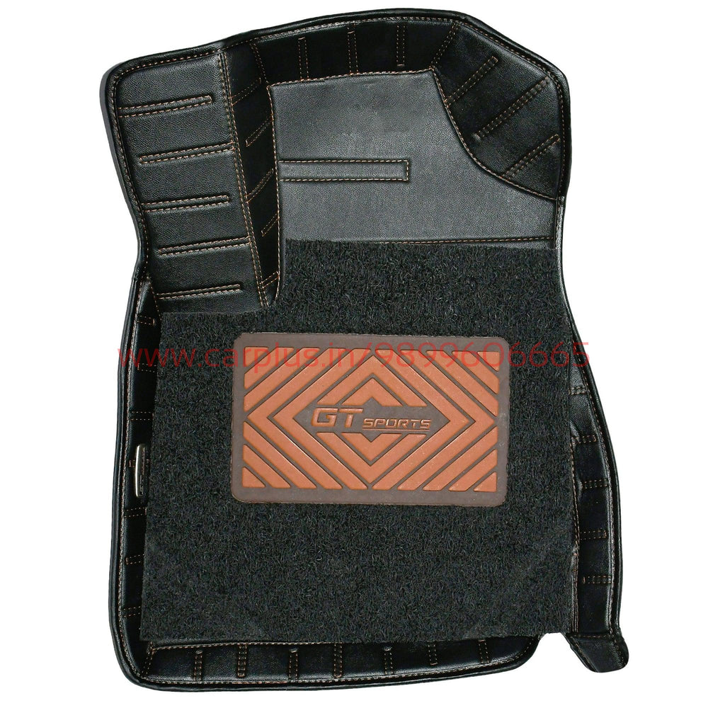 GT Sports 7D Leatherite Car Mats With Grass for Toyota Hycross Black With Brown Stiching(GM-Black)-7D MATS-TOP GEAR-CARPLUS