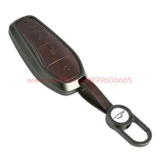 
                  
                    KMH Aluminium Alloy with Leather Car Key Cover Compatible for BYD Atto-3 4 Button Samrt Key-TPU ALUMINIUM KEY COVER-KMH-Gun Brown-With Key Chain-CARPLUS
                  
                