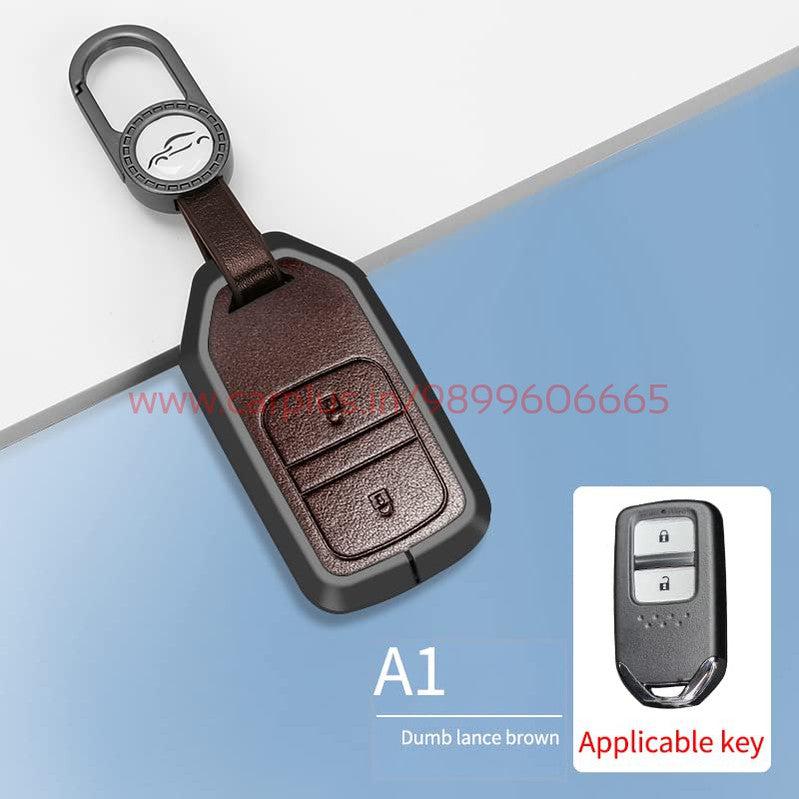 
                  
                    KMH Aluminium Alloy with Leather Car Key Cover Compatible for Honda BRV , WRV , CRV , Jazz , City 2 Button Smart Key-TPU ALUMINIUM KEY COVER-KMH-Gun Brown-With Key Chain-CARPLUS
                  
                