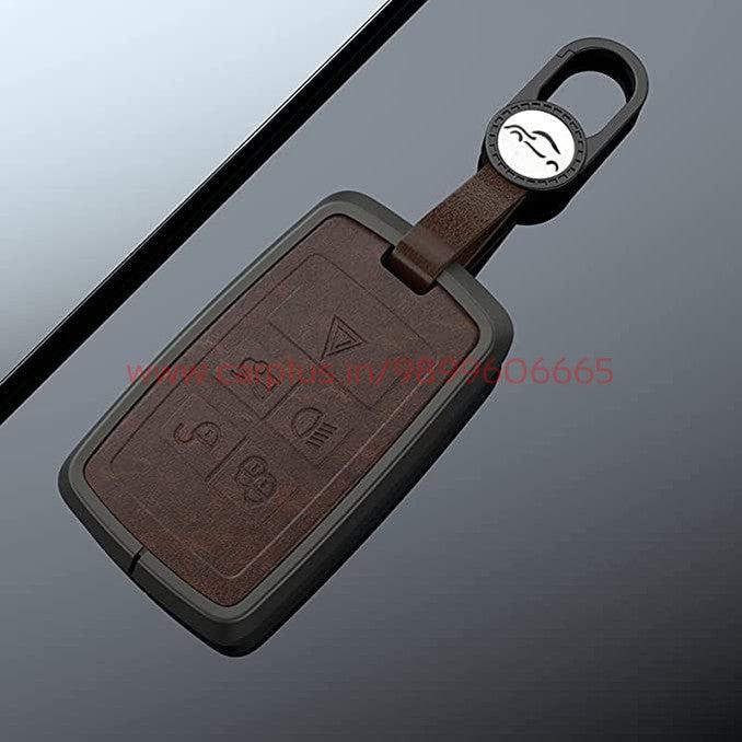 KMH Aluminium Alloy with Leather Car Key Cover Compatible for Range Rover Sport 2, Discovery, Evoque, Velar, Land Rover 5 Button Smart Key Cover-TPU ALUMINIUM KEY COVER-KMH-Gun Brown-With Key Chain-CARPLUS
