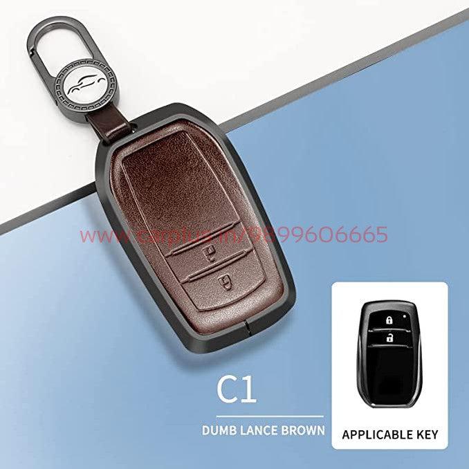 
                  
                    KMH Aluminium Alloy with Leather Car Key Cover Compatible for Toyota Innova Crysta | Hilux 2022 Key Cover 2 Button Smart Key-TPU ALUMINIUM KEY COVER-KMH-Gun Brown-With Key Chain-CARPLUS
                  
                
