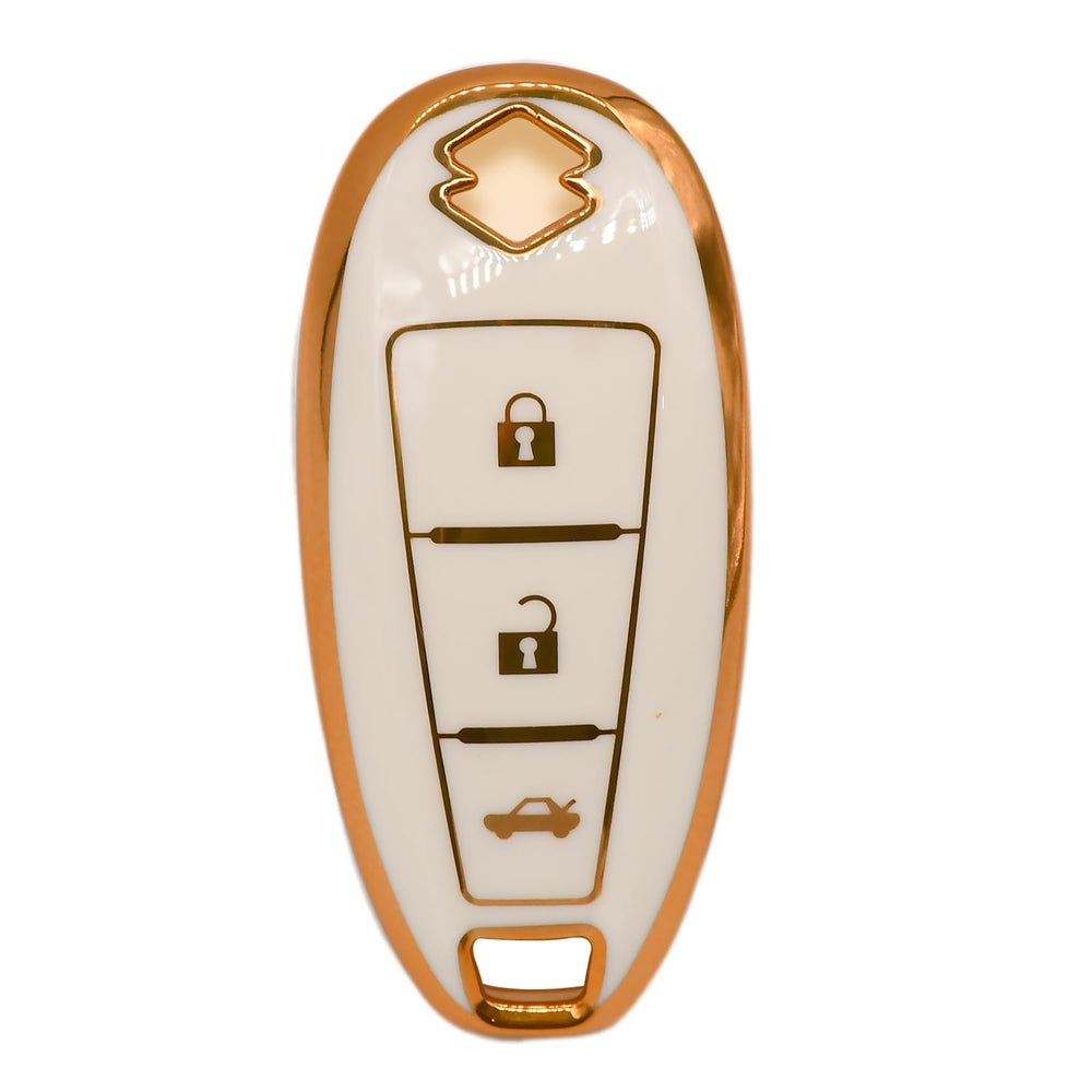 
                  
                    KMH-Gold Border TPU Key Cover Compatible for Maruti Suzuki, Ciaz, Baleno, Brezza, S-Cross, ignis, 3 Button Smart Key Cover (Pack of 2, White)-TPU GOLD KEY COVER-KMH-CARPLUS
                  
                