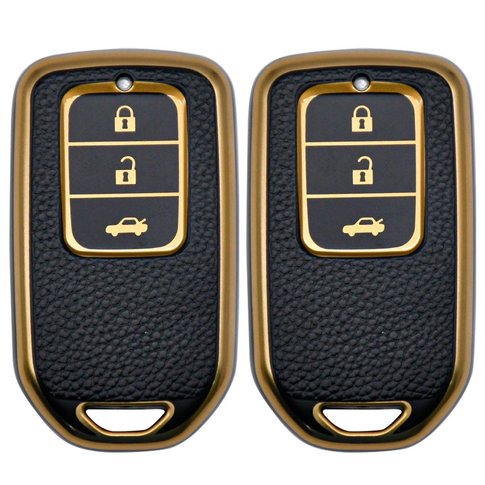 KMH Leather Key Cover for Honda(D2)-Gold/Black (Pack of 2)-TPU GOLD KEY COVER-KMH-CARPLUS