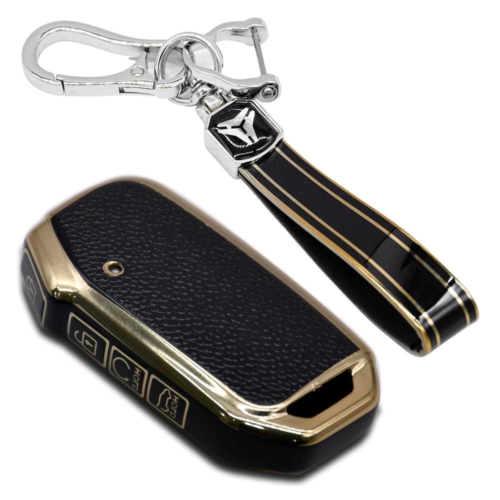 KMH Leather Key Cover for Kia with Keychain(D6)-Gold/Black-TPU GOLD KEY COVER-KMH-CARPLUS