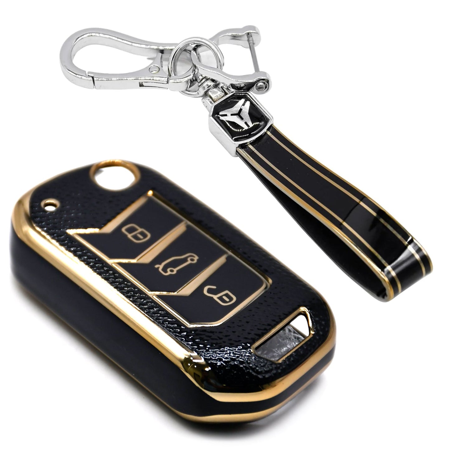 
                  
                    KMH Leather Key Cover for Mahindra with Keychain-Gold/Black-TPU GOLD KEY COVER-KMH-CARPLUS
                  
                