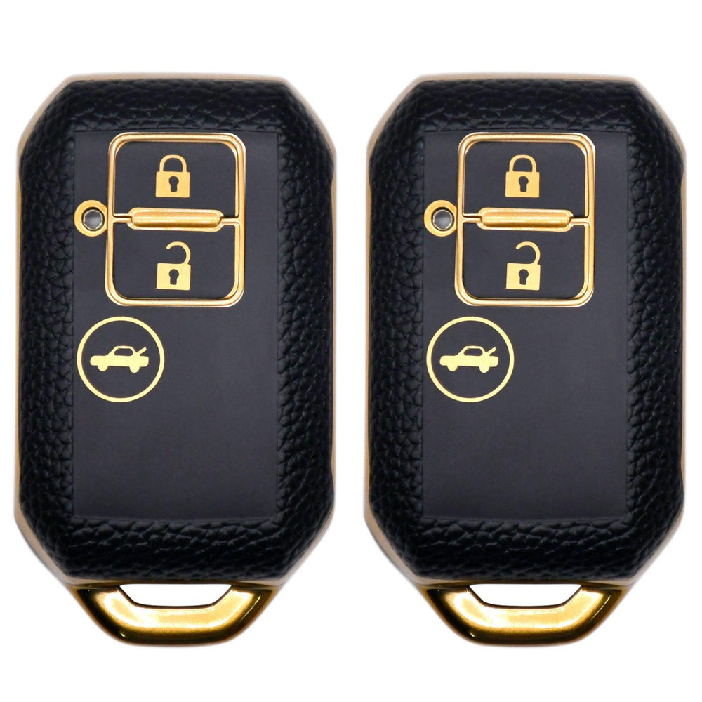 KMH Leather Key Cover for Suzuki(D3)-Gold/Black (Pack of 2)-TPU GOLD KEY COVER-KMH-CARPLUS
