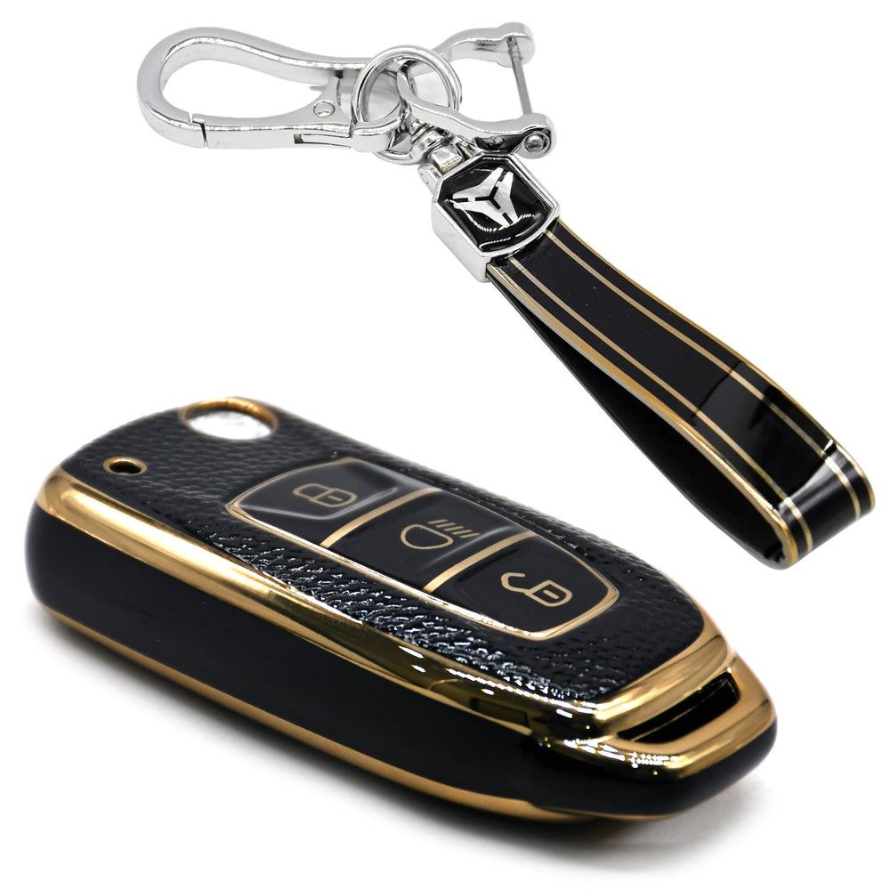 
                  
                    KMH Leather Key Cover for Tata with Keychain(D2)-Gold/Black-TPU GOLD KEY COVER-KMH-CARPLUS
                  
                