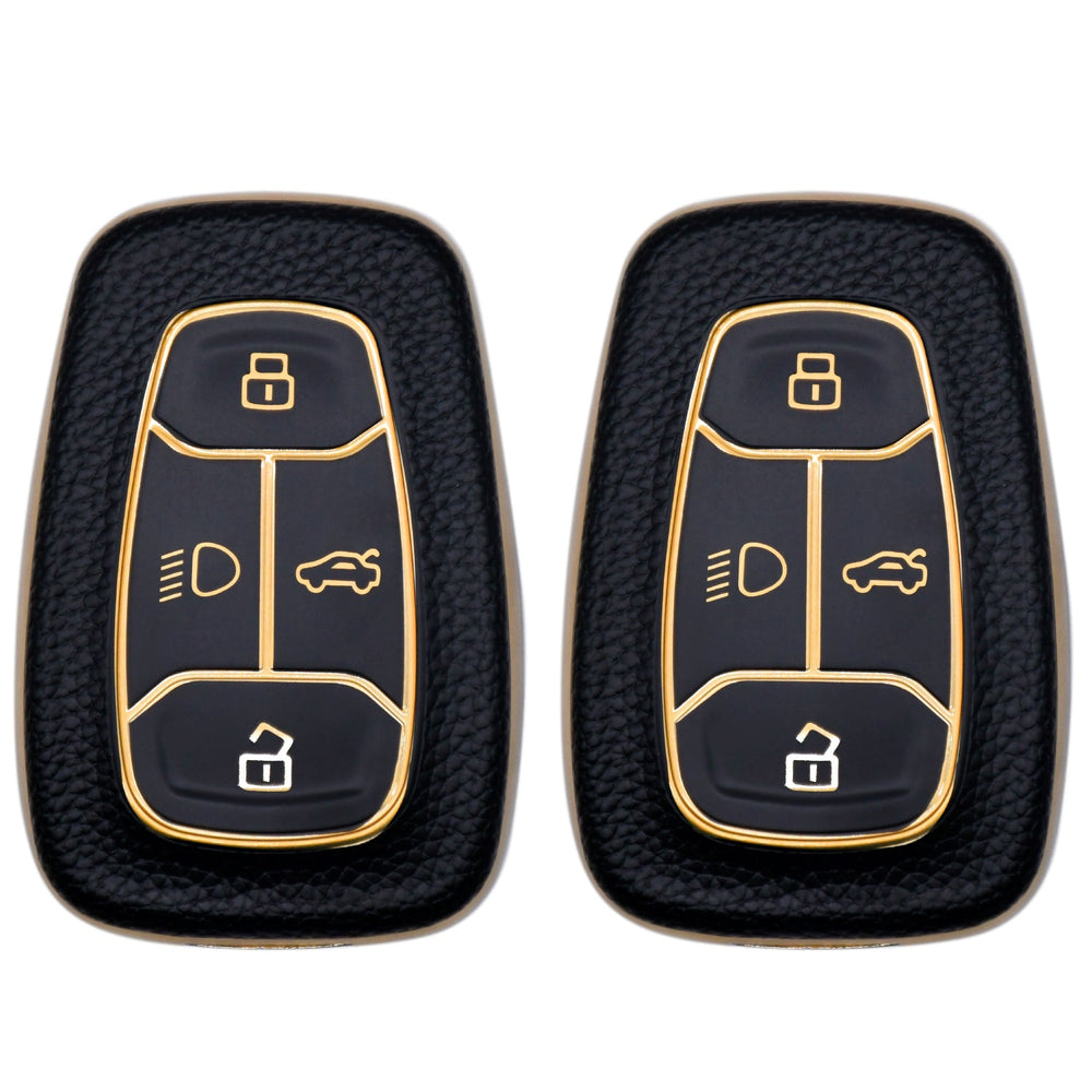 KMH Leather Key Cover for Tata(D1)-Gold/Black (Pack of 2)-TPU GOLD KEY COVER-KMH-CARPLUS