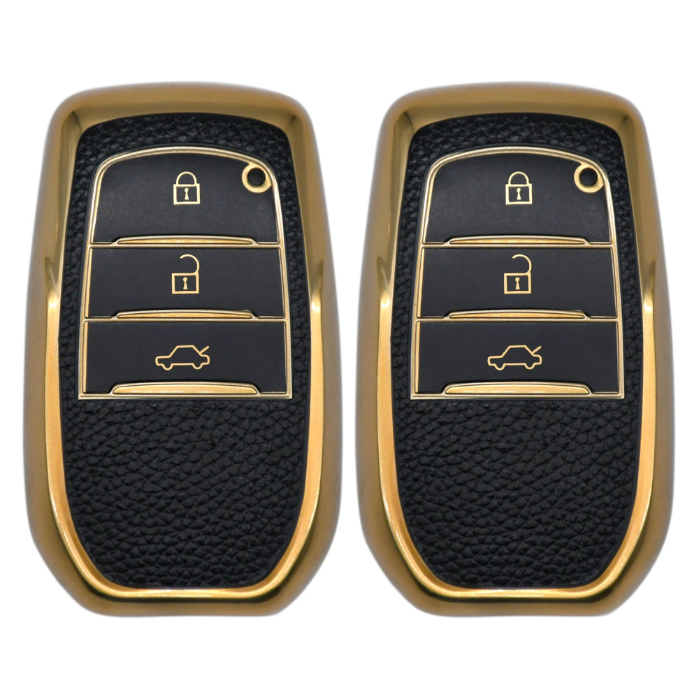 KMH Leather Key Cover for Toyota(D3)-Gold/Black (Pack of 2)-TPU GOLD KEY COVER-KMH-CARPLUS