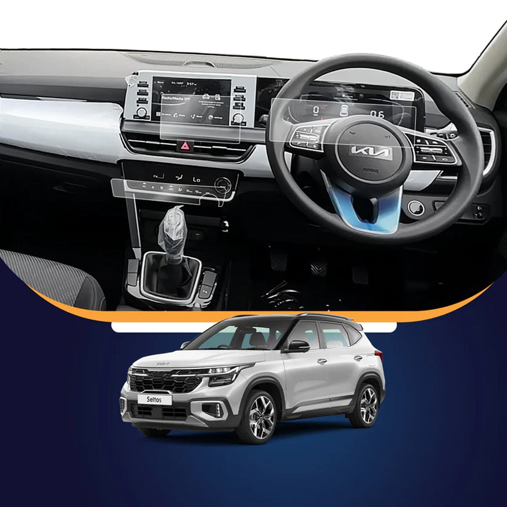 KMH Premium Screen Protector for Kia Seltos 2023 FL info + Cluster + AC Panel 8 Inch-SCREEEN PROTECTOR-KMH-SCREEN PROTECTOR-CARPLUS