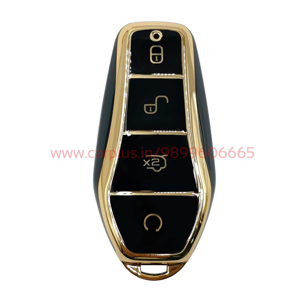 KMH - Premium TPU Gold Car Key Cover Compatible for BYD Atto-3-TPU GOLD KEY COVER-KMH-TPU KEY COVER-Black-CARPLUS