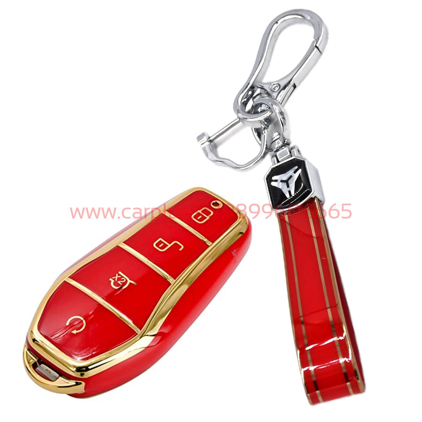 
                  
                    KMH - Premium TPU Gold Car Key Cover Compatible for BYD Atto-3-TPU GOLD KEY COVER-KMH-TPU KEY COVER-Red with Keychain-CARPLUS
                  
                