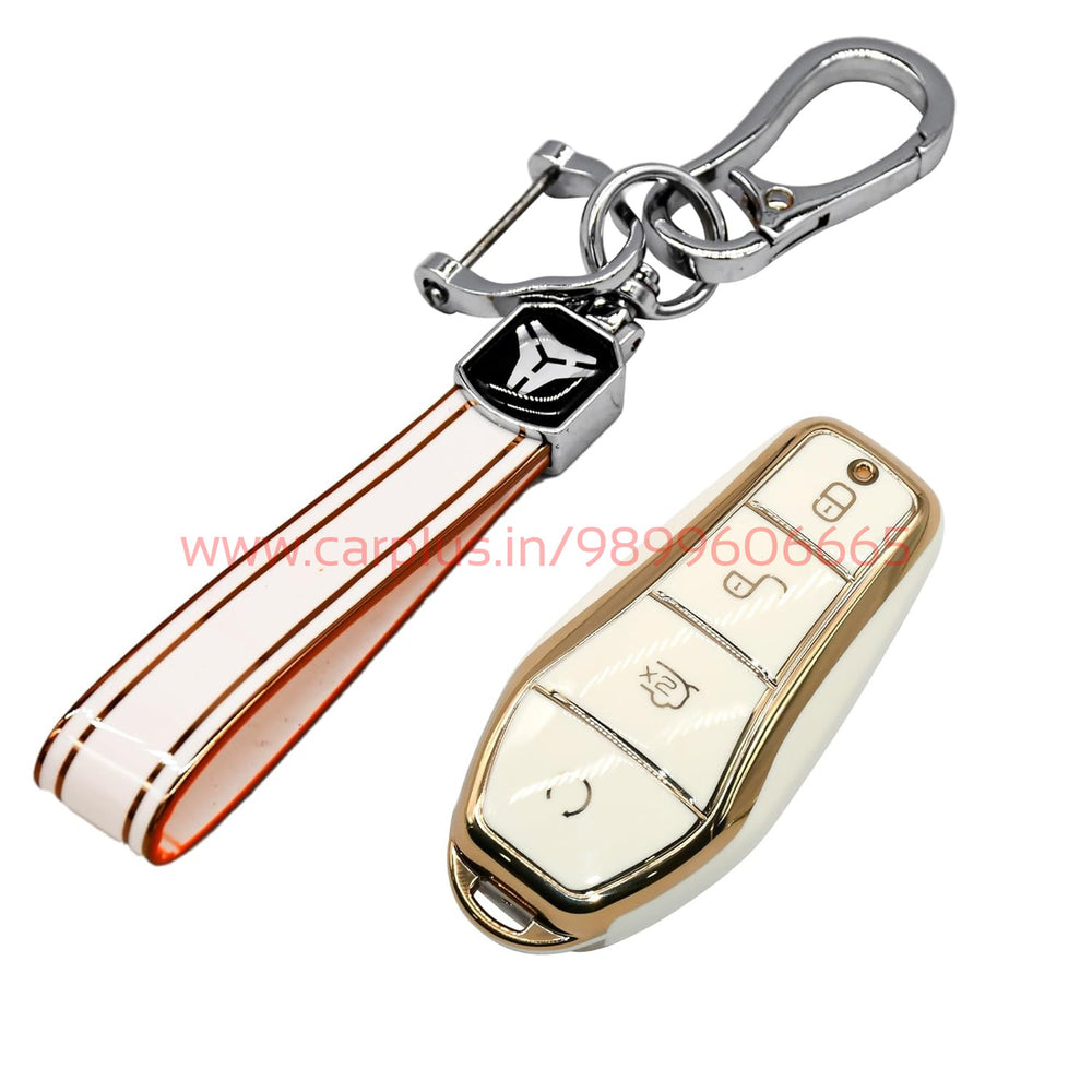 
                  
                    KMH - Premium TPU Gold Car Key Cover Compatible for BYD Atto-3-TPU GOLD KEY COVER-KMH-TPU KEY COVER-White with Keychain-CARPLUS
                  
                