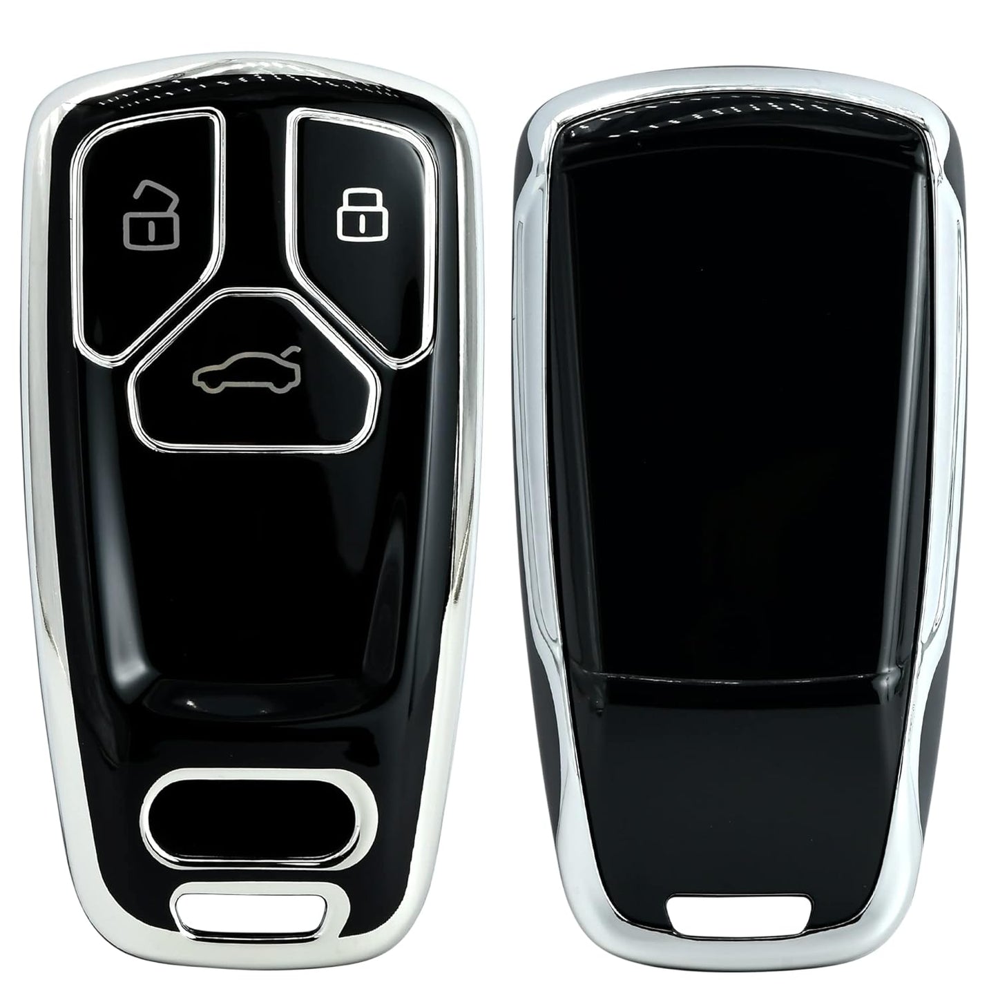 
                  
                    KMH Silver Border TPU Key Cover Compatible for Audi A4 TT TTS Q7 2016 2017 Key Cover 3 Button Push Smart Key(Pack Of 2 Black )-TPU SILVER KEY COVER-KMH-CARPLUS
                  
                