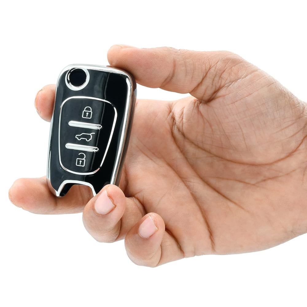 
                  
                    KMH Silver Border TPU Key Cover Compatible for Hyundai i10, i20 (Old) 3 Push Button Smart Key(Black And White)-TPU SILVER KEY COVER-KMH-CARPLUS
                  
                