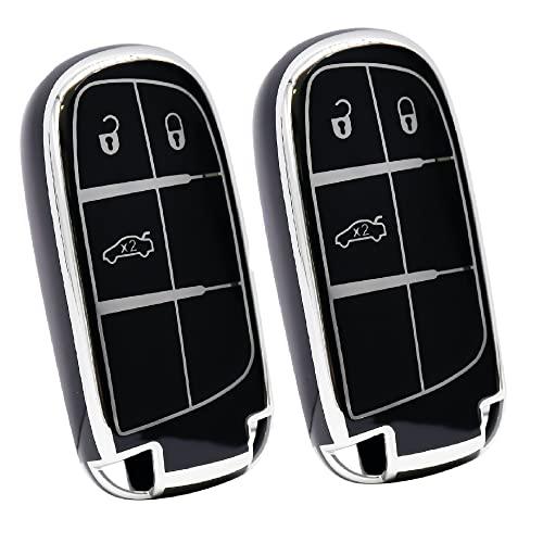 KMH Silver Border TPU Key Cover Compatible for Jeep Compass Trailhawk 3 Push Button Smart Key Case(Pack Of 2 Silver Black)-TPU SILVER KEY COVER-KMH-CARPLUS