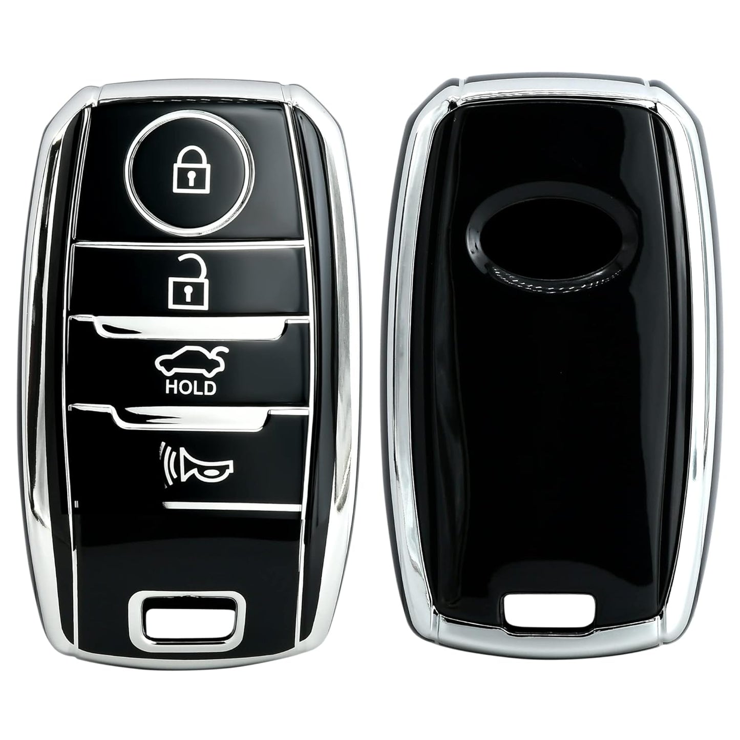 
                  
                    KMH Silver Border TPU Key Cover Compatible for KIA Seltos 4 Button Push Smart Key Cover(Black And White)-TPU SILVER KEY COVER-KMH-CARPLUS
                  
                