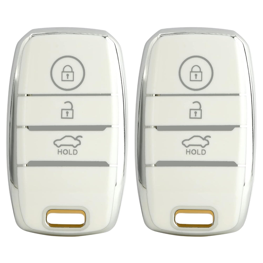 KMH Silver Border TPU Key Cover Compatible for Kia Seltos, Sonet, Carens 3 Button Push Start Car Key-TPU SILVER KEY COVER-KMH-CARPLUS