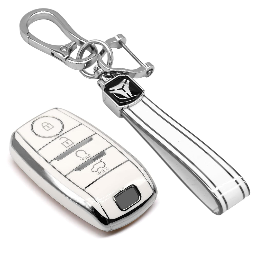 KMH Silver Border TPU Key Cover Compatible for Kia Sonet, Seltos 2020 4 Button Push Smart Key Cover-TPU SILVER KEY COVER-KMH-CARPLUS