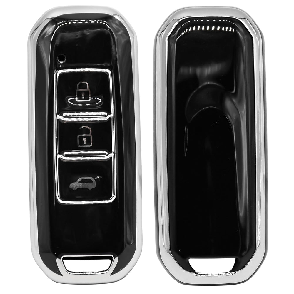 
                  
                    KMH Silver Border TPU Key Cover Compatible for MG Hector 3 Button Smart Key Cover (Black-2)-TPU SILVER KEY COVER-KMH-CARPLUS
                  
                