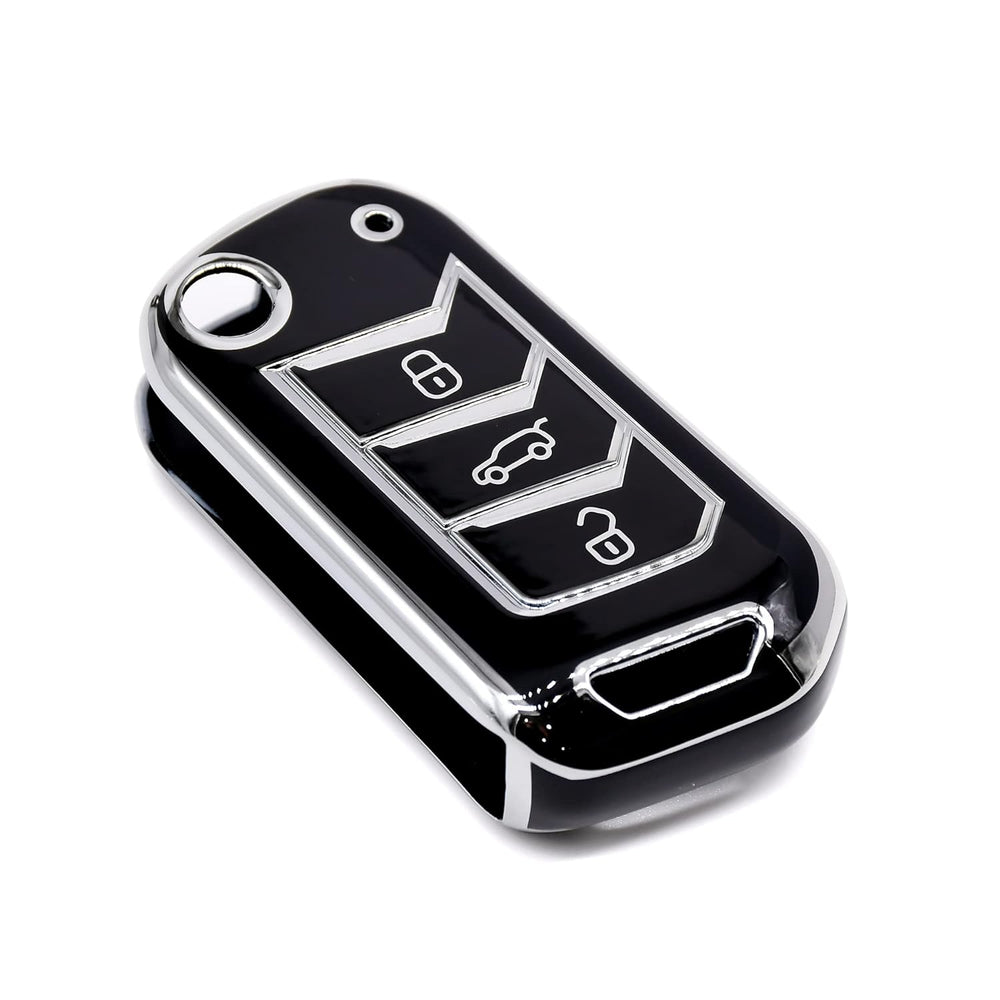 
                  
                    KMH Silver Border TPU Key Cover Compatible for Mahindra New Scorpio 2022, XUV 700, Thar 2020, Tuv-300, Marazzo, Scorpio 2019, Bolero 2020 3 Flip Button Smart Key-TPU SILVER KEY COVER-KMH-CARPLUS
                  
                