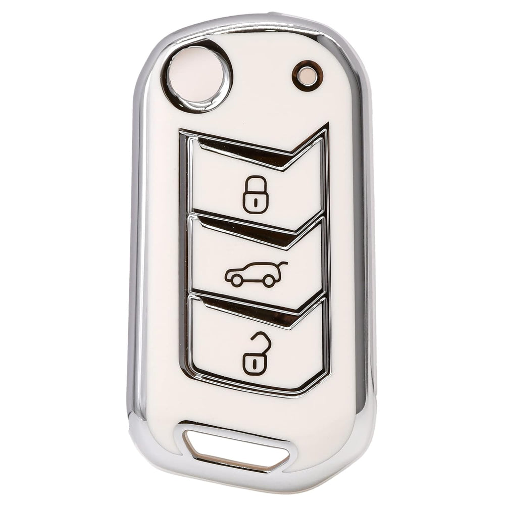 
                  
                    KMH Silver Border TPU Key Cover Compatible for Mahindra New Scorpio 2022, XUV 700, Thar 2020, Tuv-300, Marazzo, Scorpio 2019, Bolero 2020 3 Flip Button Smart Key-TPU SILVER KEY COVER-KMH-CARPLUS
                  
                