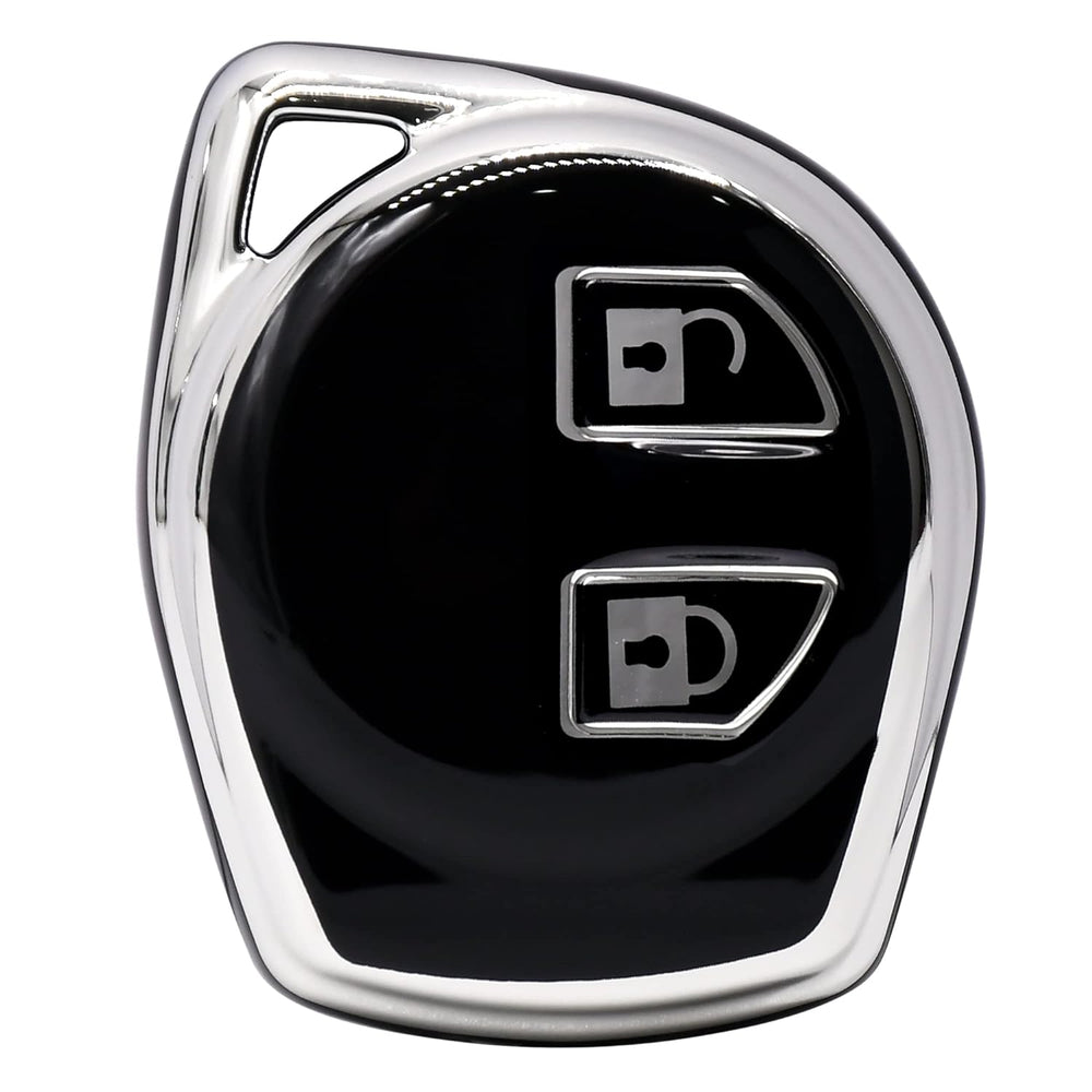 
                  
                    KMH Silver Border TPU Key Cover Compatible for Maruti Suzuki S-Presso, Dzire, Ignis, Alto, Vitara, Brezza, Celerio, Ertiga, Ciaz, S-Cross, Baleno 2 Button Smart Key Cover (Black-2)-TPU SILVER KEY COVER-KMH-CARPLUS
                  
                