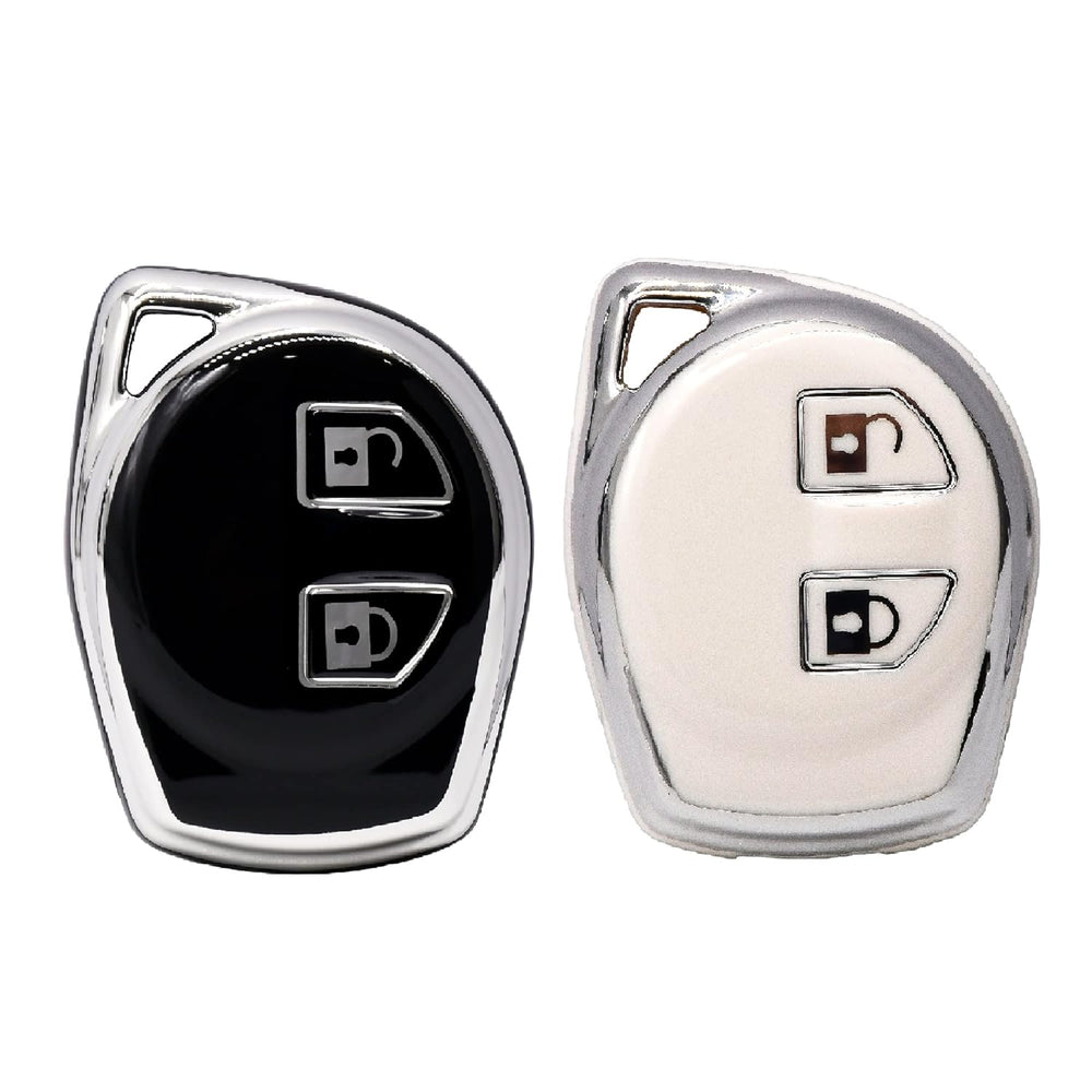 
                  
                    KMH Silver Border TPU Key Cover Compatible for Maruti Suzuki S-Presso, Dzire, Ignis, Alto, Vitara, Brezza, Celerio, Ertiga, Ciaz, S-Cross, Baleno 2 Button Smart Key Cover (Black-White)-TPU SILVER KEY COVER-KMH-CARPLUS
                  
                