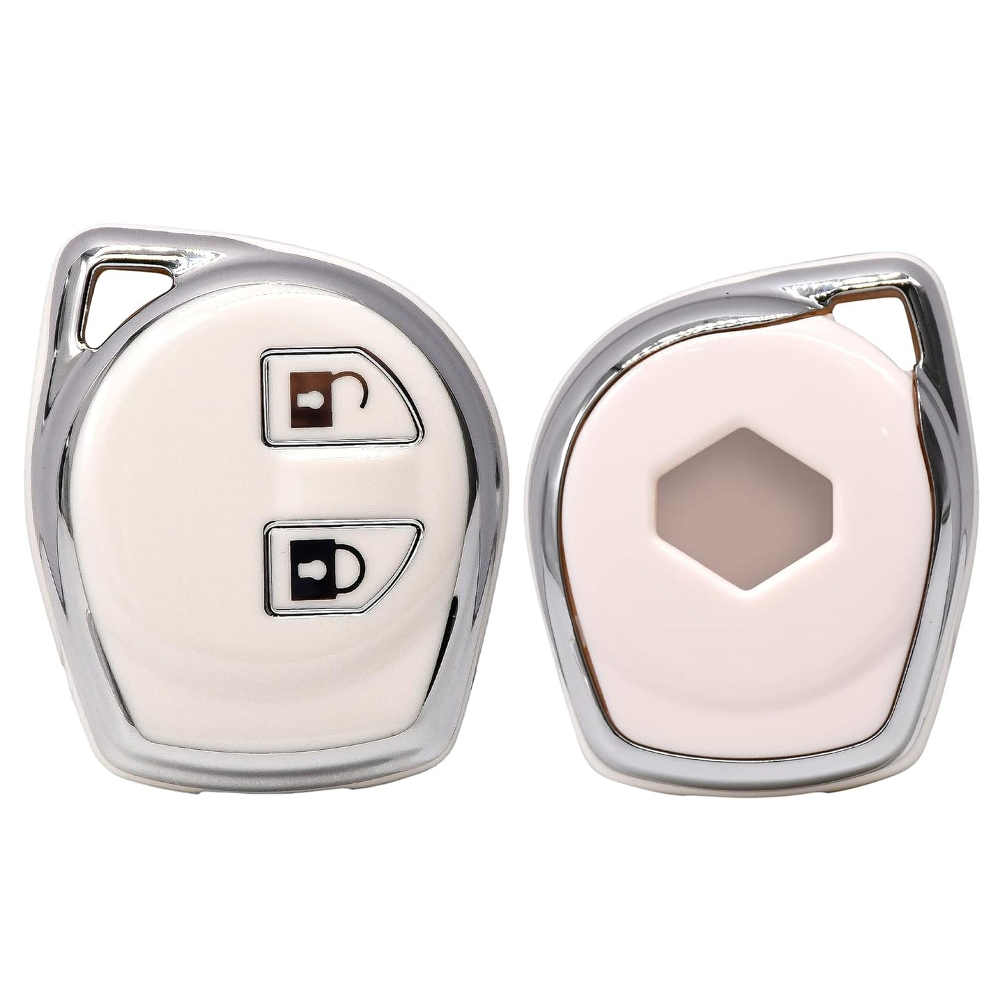 
                  
                    KMH Silver Border TPU Key Cover Compatible for Maruti Suzuki S-Presso, Dzire, Ignis, Alto, Vitara, Brezza, Celerio, Ertiga, Ciaz, S-Cross, Baleno 2 Button Smart Key Cover (Black-White)-TPU SILVER KEY COVER-KMH-CARPLUS
                  
                