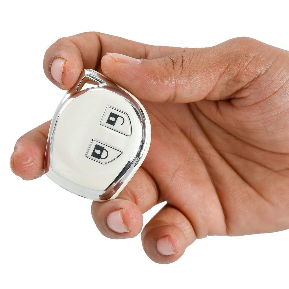 
                  
                    KMH Silver Border TPU Key Cover Compatible for Maruti Suzuki S-Presso, Dzire, Ignis, Alto, Vitara, Brezza, Celerio, Ertiga, Ciaz, S-Cross, Baleno 2 Button Smart Key Cover (White-2)-TPU SILVER KEY COVER-KMH-CARPLUS
                  
                